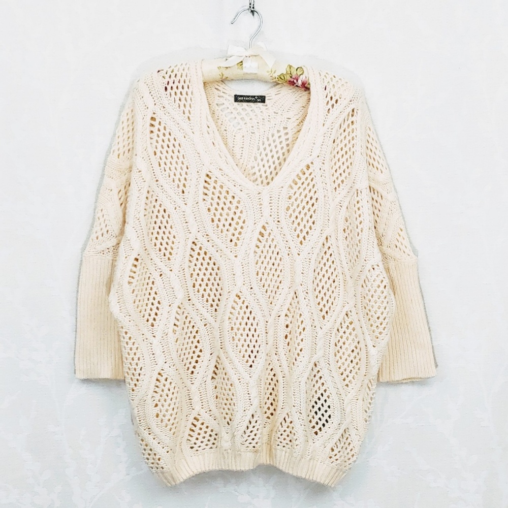 Qed London Oversized Cable Knit V Neck Sweater M/L
